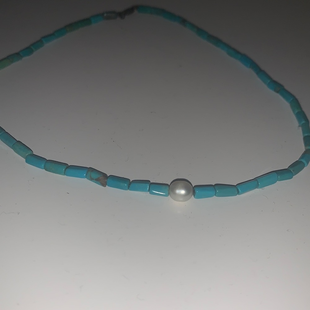 Turquoise with pearl choker necklace